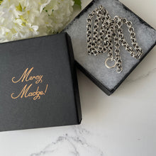 Carica l'immagine nel visualizzatore di Gallery, Victorian Sterling Silver Double Belcher Link Chain Necklace. Antique Silver Book Chain & Detachable Bolt Ring Necklace For Lockets/Pendants