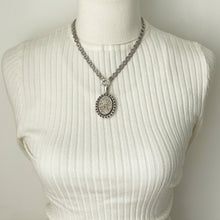 Carica l'immagine nel visualizzatore di Gallery, Victorian Sterling Silver Book Chain Necklace. Antique Snake & Round Link Bookchain With Bolt Ring. Fancy Silver Chain For Lockets/Pendants