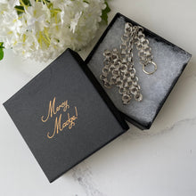 Carica l'immagine nel visualizzatore di Gallery, Victorian Sterling Silver Book Chain Necklace. Antique Snake & Round Link Bookchain With Bolt Ring. Fancy Silver Chain For Lockets/Pendants
