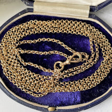 Carica l'immagine nel visualizzatore di Gallery, Victorian 15ct Rolled Gold 55" Long Guard Chain. Antique Yellow Gold Belcher Chain Necklace & Fancy Clip. Gold Muff/Chatelaine/Sautoir Chain