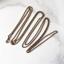 Carica l'immagine nel visualizzatore di Gallery, Victorian 15ct Rolled Gold 55" Long Guard Chain. Antique Yellow Gold Belcher Chain Necklace & Fancy Clip. Gold Muff/Chatelaine/Sautoir Chain