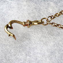 Carica l'immagine nel visualizzatore di Gallery, Victorian 15ct Rolled Gold 55" Long Guard Chain. Antique Yellow Gold Belcher Chain Necklace & Fancy Clip. Gold Muff/Chatelaine/Sautoir Chain