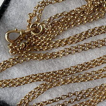 Carica l'immagine nel visualizzatore di Gallery, Victorian 15ct Rolled Gold 55" Long Guard Chain. Antique Yellow Gold Belcher Chain Necklace & Fancy Clip. Gold Muff/Chatelaine/Sautoir Chain