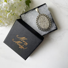 Carica l'immagine nel visualizzatore di Gallery, Antique Victorian Sterling Silver Locket. Aesthetic Engraved Lily & Carnation 2-Sided Locket With Period Photos. Victorian Love Token Locket