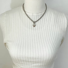 Carica l'immagine nel visualizzatore di Gallery, Vintage Silver & Diamond Heart Toggle Necklace. Sterling Silver T-Bar Love Heart Pendant Necklace. Belcher/Rolo Watch Chain Style Necklace