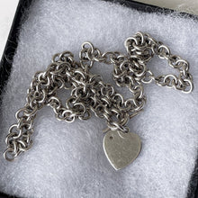 Carica l'immagine nel visualizzatore di Gallery, Vintage Silver & Diamond Heart Toggle Necklace. Sterling Silver T-Bar Love Heart Pendant Necklace. Belcher/Rolo Watch Chain Style Necklace