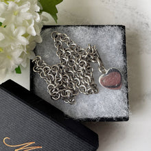 Carica l'immagine nel visualizzatore di Gallery, Vintage Silver & Diamond Heart Toggle Necklace. Sterling Silver T-Bar Love Heart Pendant Necklace. Belcher/Rolo Watch Chain Style Necklace