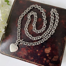 Carica l'immagine nel visualizzatore di Gallery, Vintage Silver & Diamond Heart Toggle Necklace. Sterling Silver T-Bar Love Heart Pendant Necklace. Belcher/Rolo Watch Chain Style Necklace