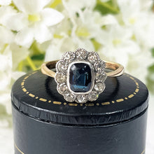 Carica l'immagine nel visualizzatore di Gallery, Antique Art Deco Paste Sapphire & Diamond Ring. 1920s 9ct Gold Rectangular Cluster Ring. Antique Cocktail/Engagement Ring, Size N-1/2 / 7 US