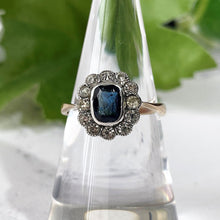 Carica l'immagine nel visualizzatore di Gallery, Antique Art Deco Paste Sapphire & Diamond Ring. 1920s 9ct Gold Rectangular Cluster Ring. Antique Cocktail/Engagement Ring, Size N-1/2 / 7 US