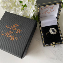 Carica l'immagine nel visualizzatore di Gallery, Antique Art Deco Paste Sapphire & Diamond Ring. 1920s 9ct Gold Rectangular Cluster Ring. Antique Cocktail/Engagement Ring, Size N-1/2 / 7 US