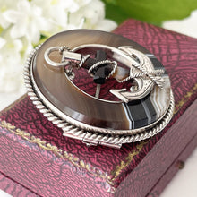 Carica l'immagine nel visualizzatore di Gallery, Victorian Scottish Silver Banded Agate Cross & Anchor Brooch. Antique Faith and Hope Plaid/Tartan Brooch. Victorian Scottish Pebble Jewelry