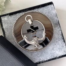 Carica l'immagine nel visualizzatore di Gallery, Victorian Scottish Silver Banded Agate Cross & Anchor Brooch. Antique Faith and Hope Plaid/Tartan Brooch. Victorian Scottish Pebble Jewelry