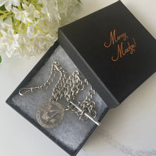 Carica l'immagine nel visualizzatore di Gallery, Victorian Sterling Silver Albert Watch Chain & 1876 Masonic Fob. Antique Pocket Watch Chain, T-Bar, Dog Clip. English Curb Chain Bracelet.