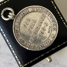 Carica l'immagine nel visualizzatore di Gallery, Antique "Beware" Coat Of Arms Sterling Silver Fob. English Edwardian Pendant. Harry Potter À La Mode School Attendance Silver Medal c1903-6