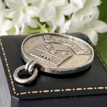 Carica l'immagine nel visualizzatore di Gallery, Antique "Beware" Coat Of Arms Sterling Silver Fob. English Edwardian Pendant. Harry Potter À La Mode School Attendance Silver Medal c1903-6