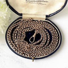 Carica l'immagine nel visualizzatore di Gallery, Antique 9ct Rose Rolled Gold 58" Long Guard Chain. Victorian Diamond Cut Belcher Chain Necklace & Dog Clip. Muff/Chatelaine/Sautoir Chain