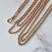 Carica l'immagine nel visualizzatore di Gallery, Antique 9ct Rose Rolled Gold 58" Long Guard Chain. Victorian Diamond Cut Belcher Chain Necklace & Dog Clip. Muff/Chatelaine/Sautoir Chain