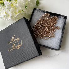 Carica l'immagine nel visualizzatore di Gallery, Antique 9ct Rose Rolled Gold 58" Long Guard Chain. Victorian Diamond Cut Belcher Chain Necklace & Dog Clip. Muff/Chatelaine/Sautoir Chain