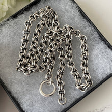 Carica l'immagine nel visualizzatore di Gallery, Victorian Sterling Silver Double Belcher Link Chain Necklace. Antique Silver Book Chain & Detachable Bolt Ring Necklace For Lockets/Pendants