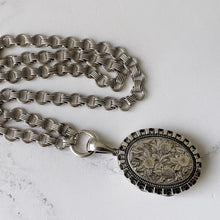 Carica l'immagine nel visualizzatore di Gallery, Victorian Sterling Silver Book Chain Necklace. Antique Snake & Round Link Bookchain With Bolt Ring. Fancy Silver Chain For Lockets/Pendants