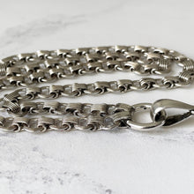 Carica l'immagine nel visualizzatore di Gallery, Victorian Sterling Silver Book Chain Necklace. Antique Snake & Round Link Bookchain With Bolt Ring. Fancy Silver Chain For Lockets/Pendants