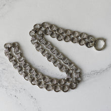 Carica l'immagine nel visualizzatore di Gallery, Victorian Sterling Silver Book Chain Necklace. Antique Snake & Round Link Bookchain With Bolt Ring. Fancy Silver Chain For Lockets/Pendants