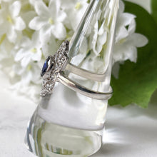 Charger l'image dans la galerie, Art Deco Paste Sapphire & Diamond Marquise Ring. Silver Set Antique Paste Gemstone Ring. Art Deco Geometric Cocktail Ring, Size Q/ 8.25