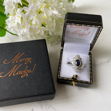 Charger l'image dans la galerie, Art Deco Paste Sapphire & Diamond Marquise Ring. Silver Set Antique Paste Gemstone Ring. Art Deco Geometric Cocktail Ring, Size Q/ 8.25