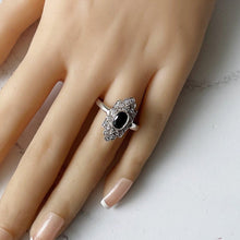 Charger l'image dans la galerie, Art Deco Paste Sapphire & Diamond Marquise Ring. Silver Set Antique Paste Gemstone Ring. Art Deco Geometric Cocktail Ring, Size Q/ 8.25