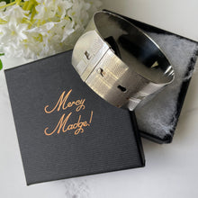 Cargar imagen en el visor de la galería, Art Deco Guilloche Engraved Belt Bangle. Sterling Silver Adjustable Wide Bracelet Cuff. Vintage 1930s English Silver Statement Bangle