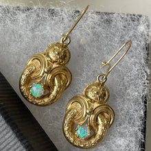 Carica l'immagine nel visualizzatore di Gallery, Victorian 18ct Gold On Silver Opal Earrings.  Antique Etruscan Revival Pendant Drop Earrings. Victorian Borromean Ring Earrings
