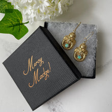 Carica l'immagine nel visualizzatore di Gallery, Victorian 18ct Gold On Silver Opal Earrings.  Antique Etruscan Revival Pendant Drop Earrings. Victorian Borromean Ring Earrings