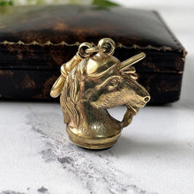 Carica l'immagine nel visualizzatore di Gallery, Victorian Gold Plated Bloodstone Unicorn Fob On Dog-Clip. Antique Agate Set Novelty Seal Fob. Victorian Mythological Animal Necklace Pendant