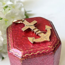 Carica l'immagine nel visualizzatore di Gallery, Victorian 9ct Gold Fouled Anchor Pendant. Antique Aesthetic Engraved Necklace Pendant, Hallmarked 1887. Victorian Gold "Hope" Pendant