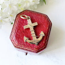 Carica l'immagine nel visualizzatore di Gallery, Victorian 9ct Gold Fouled Anchor Pendant. Antique Aesthetic Engraved Necklace Pendant, Hallmarked 1887. Victorian Gold "Hope" Pendant