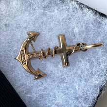 Carica l'immagine nel visualizzatore di Gallery, Victorian 9ct Gold Fouled Anchor Pendant. Antique Aesthetic Engraved Necklace Pendant, Hallmarked 1887. Victorian Gold "Hope" Pendant