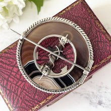 Carica l'immagine nel visualizzatore di Gallery, Victorian Scottish Silver Banded Agate Cross & Anchor Brooch. Antique Faith and Hope Plaid/Tartan Brooch. Victorian Scottish Pebble Jewelry