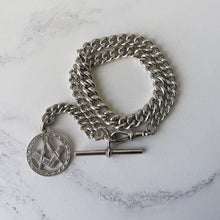 Carica l'immagine nel visualizzatore di Gallery, Victorian Sterling Silver Albert Watch Chain & 1876 Masonic Fob. Antique Pocket Watch Chain, T-Bar, Dog Clip. English Curb Chain Bracelet.