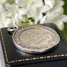 Carica l'immagine nel visualizzatore di Gallery, Antique "Beware" Coat Of Arms Sterling Silver Fob. English Edwardian Pendant. Harry Potter À La Mode School Attendance Silver Medal c1903-6