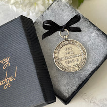 Carica l'immagine nel visualizzatore di Gallery, Antique "Beware" Coat Of Arms Sterling Silver Fob. English Edwardian Pendant. Harry Potter À La Mode School Attendance Silver Medal c1903-6