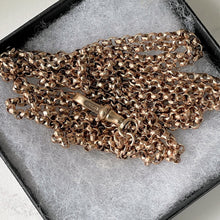Carica l'immagine nel visualizzatore di Gallery, Antique 9ct Rose Rolled Gold 58" Long Guard Chain. Victorian Diamond Cut Belcher Chain Necklace & Dog Clip. Muff/Chatelaine/Sautoir Chain