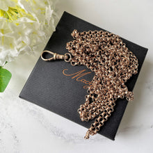 Carica l'immagine nel visualizzatore di Gallery, Antique 9ct Rose Rolled Gold 58" Long Guard Chain. Victorian Diamond Cut Belcher Chain Necklace & Dog Clip. Muff/Chatelaine/Sautoir Chain