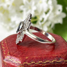 Charger l'image dans la galerie, Art Deco Paste Sapphire & Diamond Marquise Ring. Silver Set Antique Paste Gemstone Ring. Art Deco Geometric Cocktail Ring, Size Q/ 8.25