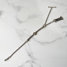 Carica l'immagine nel visualizzatore di Gallery, Victorian Sterling Silver Albertina Watch Chain. Antique Etruscan Revival Belcher Link Chain Bracelet with Slider & Tassel Charm and  T-Bar