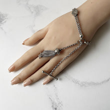 Carica l'immagine nel visualizzatore di Gallery, Victorian Sterling Silver Albertina Watch Chain. Antique Etruscan Revival Belcher Link Chain Bracelet with Slider & Tassel Charm and  T-Bar