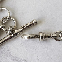 Carica l'immagine nel visualizzatore di Gallery, Victorian Sterling Silver Albertina Bracelet. Antique Etruscan Revival Fancy Link Chain Bracelet With Love Heart Charm, T-Bar & Dog-Clip