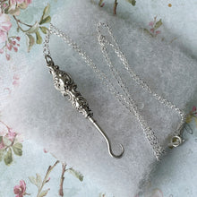 Carica l'immagine nel visualizzatore di Gallery, Antique Miniature Silver Button Hook Pendant, Optional Chain. Edwardian/Victorian Art Nouveau Sterling Silver Chatelaine Pendant, Dated 1902