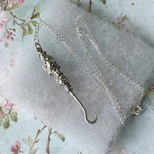 Carica l'immagine nel visualizzatore di Gallery, Antique Miniature Silver Button Hook Pendant, Optional Chain. Edwardian/Victorian Art Nouveau Sterling Silver Chatelaine Pendant, Dated 1902
