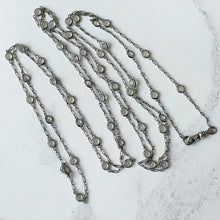 Carica l'immagine nel visualizzatore di Gallery, Victorian Silver & Crystal 60" Long Guard Muff Chain. Antique Sterling Silver Paperclip Link Chain. Edwardian White Crystal Sautoir Necklace